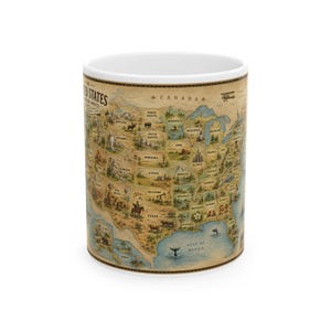 Vintage Map Mug with Hand-Illustrated United States Design | Ceramic 11oz & 15oz