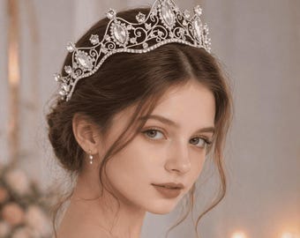 Silver Bridal Tiara Crown, Crystal Wedding Headpiece, Elegant Princess Tiara, Rhinestone Bridal Crown, Wedding Crown for Bride, Prom Tiara