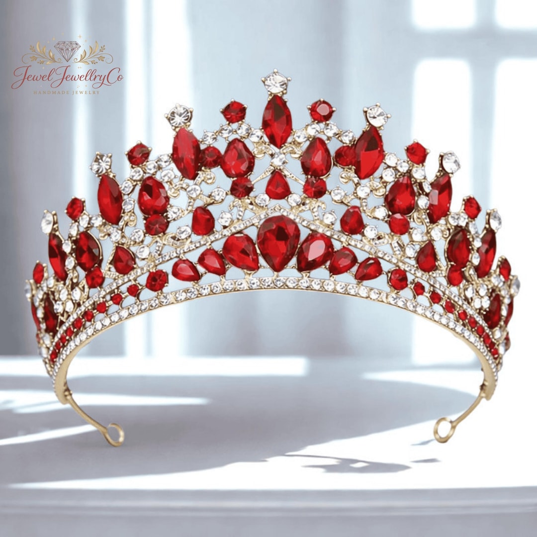 Red Victorian Crown, Ruby Red Tiara, Vintage Inspired Crown, Bridgerton ...