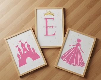Personalized Princess Wall Art | Custom Name & Initial Letter Print | Princess Nursery Decor | Girls Room Wall Art | Fairytale Poster