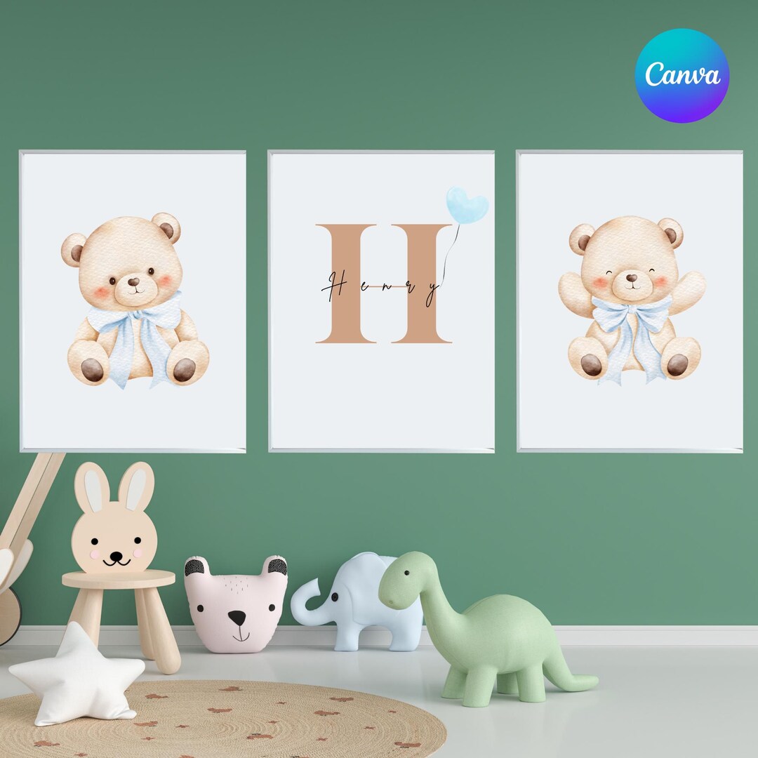 Set of 3 Teddy Bear Nursery Wall Art Prints | Bear Nursery Decor | Kids ...