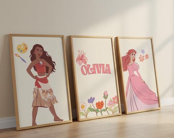 Personalized Princess Wall Art Set of 3 | Custom Name Girls Nursery Decor | Pink Princess Prints | Baby Girl Bedroom Posters