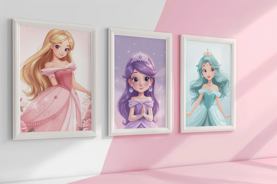 Set of 5 Princesses Magical Wall Art | Girls Nursery Decor | Watercolor ...