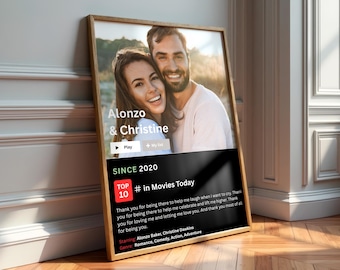 Netflix Couple Wall Art Custom Photo | Personalized Netflix Poster | Anniversary Gift | Romantic Couple Print | Movie Style Love Poster