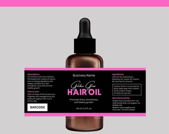 Plantilla de etiqueta para aceite capilar / Etiqueta cosmética / Frasco cuentagotas de 30 ml, editable en Canva (Descarga digital)