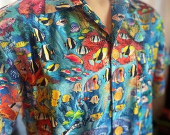 Fish Hawaiian shirt, coral reef shirt, beach wear shirt, vacation shirt