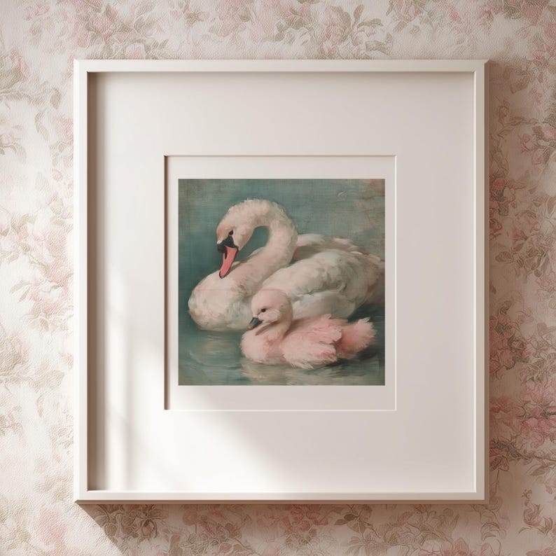 Romantic Vintage Swan Wall Art Printable, Soft Pastel Nursery & Girls ...