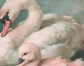 Romantic Vintage Swan Wall Art Printable, Soft Pastel Nursery & Girls Room Decor (Digital Download)