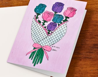 Hala's Palestine Blooms Greeting Cards - Keffiyeh Rose Bouquet - Illustrated Art Cards
