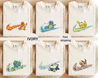 Camisa PKM bordada con colores cómodos, sudadera con personajes de Poke, suéter con bordado de anime, ropa de anime estética