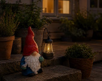 Zonne-tuinkabouterlicht, buitenkabouterstandbeeld met lantaarn, harstuinornament, terrasgazondecor, cadeau tuinliefhebbers