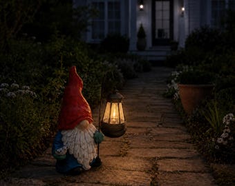Solar Garden Gnome Light, Outdoor Gnome Statue with Lantern, Resin Yard Ornament, Patio Lawn Decor, Garden Gift