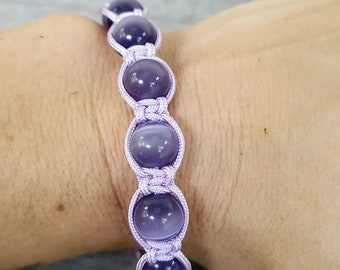 Lavender Cats Eye Glass Beaded Bracelet