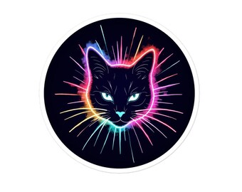 Cosmic Cat Vinyl Sticker – Rainbow Celestial Familiar