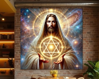 Sacred Geometry Light Canvas, Cosmic Energy Wall Art, Spiritual Abstract Painting for Home Decor