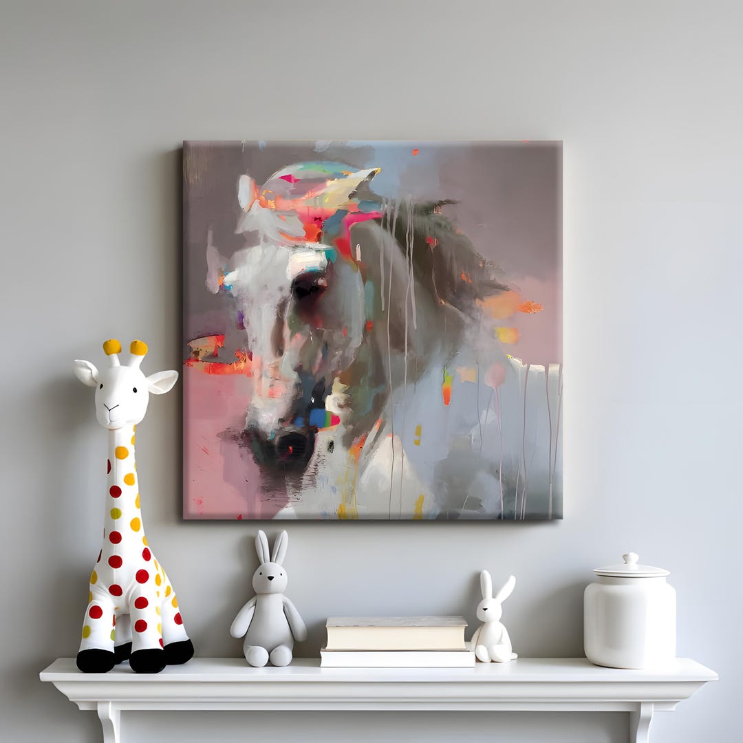 Abstract Horse Canvas Art, Modern Equine Painting, Colorful Animal ...