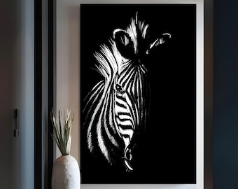 Minimalist Black and White Zebra Canvas, Modern Animal Line Art, Elegant Safari Wall Decor