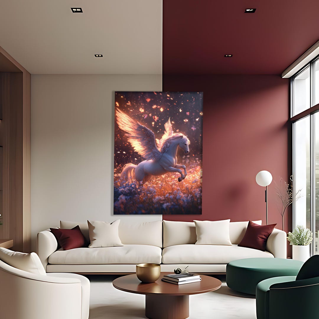 Pegasus Fantasy Horse Canvas, Majestic Winged Horse Wall Art, Enchanted ...