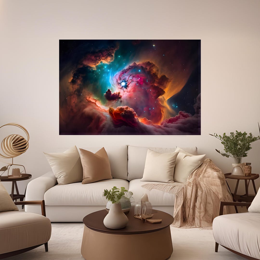 Colorful Galaxy Nebula Canvas Art, Cosmic Space Print Painting ...