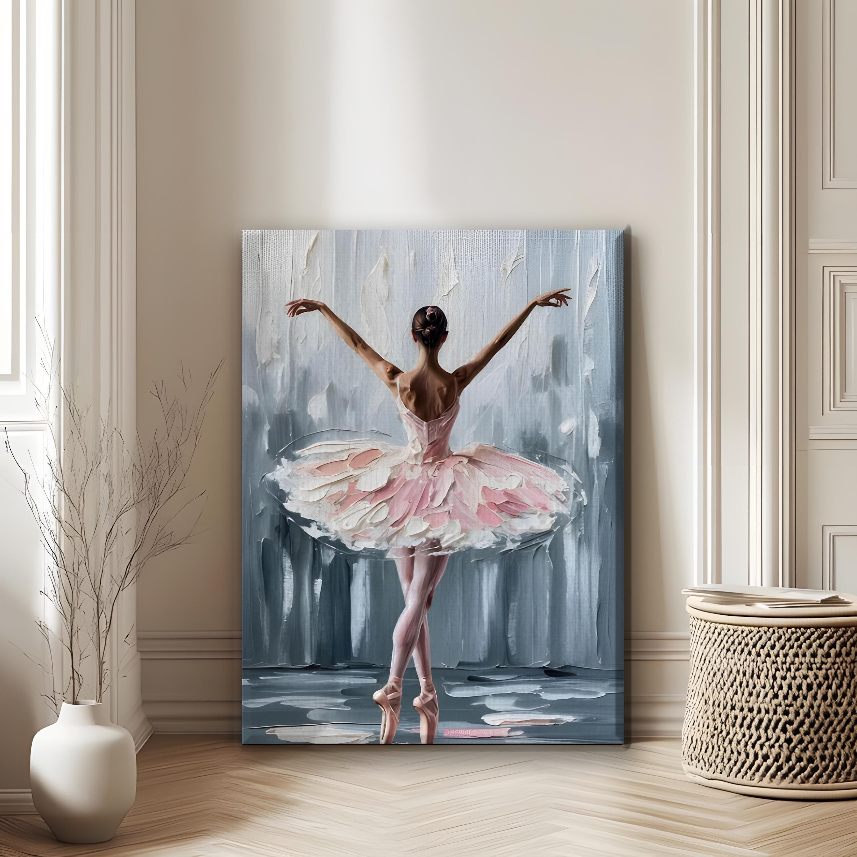 Ballerina Canvas Art, Elegant Ballet Dancer Painting, Pink Tutu Modern ...