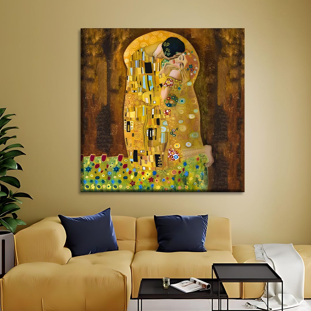The Kiss Gustav Klimt Canvas Art, Romantic Couple Wall Print Painting ...