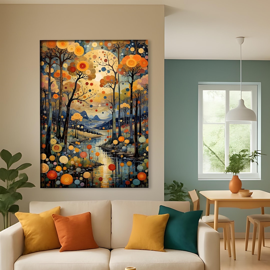 Abstract Forest Landscape Canvas Art, Autumn Golden Trees Wall Art ...