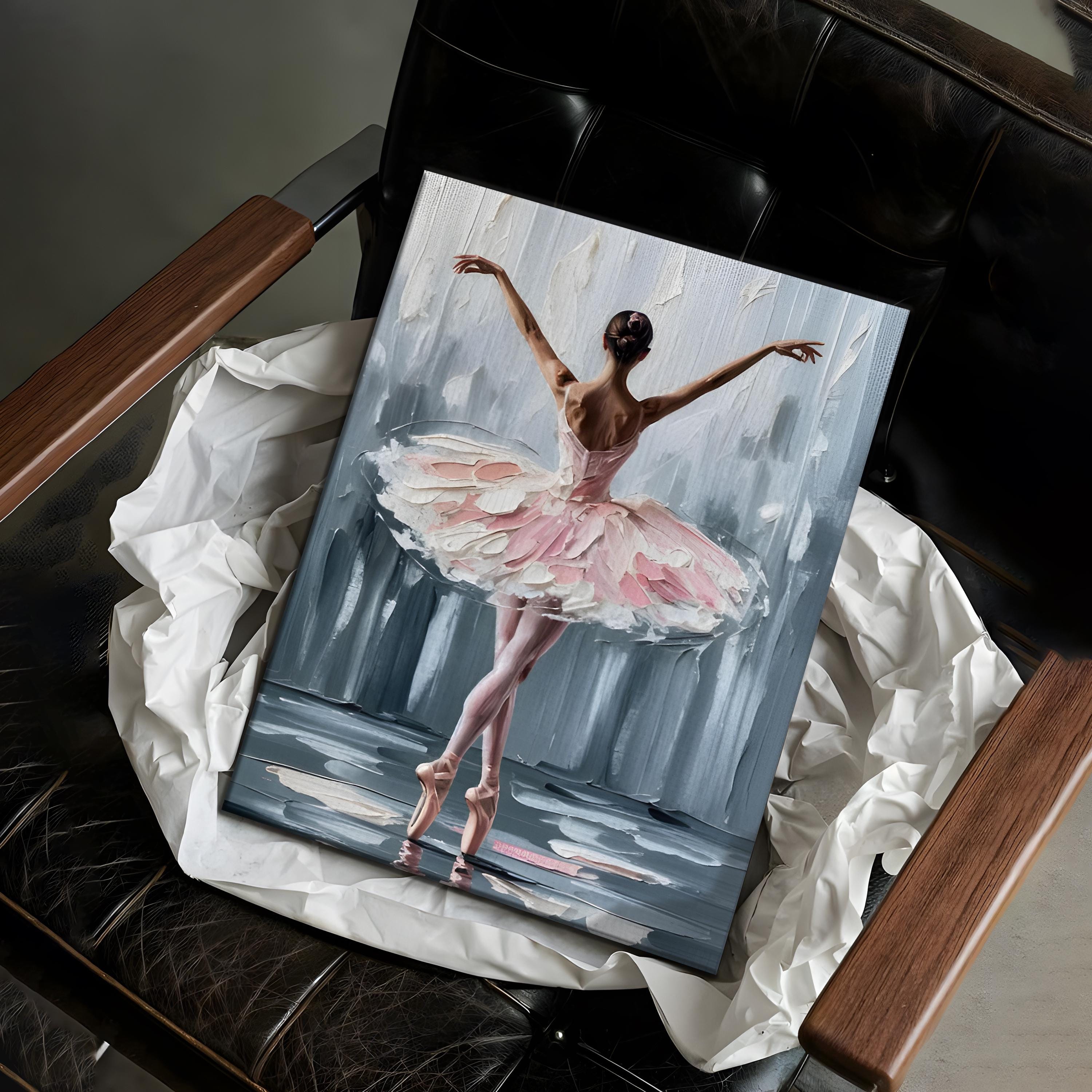 Ballerina Canvas Art, Elegant Ballet Dancer Painting, Pink Tutu Modern ...