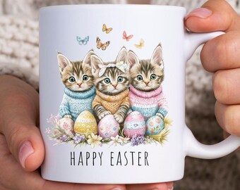 Happy Easter Cat Lover Mug: Cute Kitten Easter Egg Cup, Easter Gifts, Faith