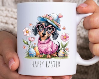 Happy Easter Dog Lover Mug: Cute Dachshund Easter Egg Cup, Easter Gifts, Faith