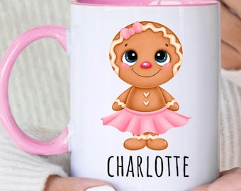 Christmas Mug: Cute Gingerbread Ballerina, Dance Tutu, Personalised Ceramic Keepsake Gift