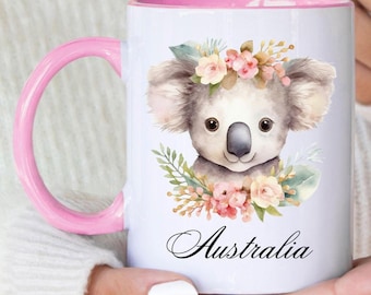 Australia Koala Mug: Ceramic Australian Animal Keepsake Gift, Australia Day, Personalised Name