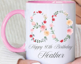 Personalised 80th Birthday Mug: Custom Floral Roses Keepsake