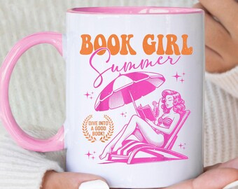 Book Lover Ceramic Mug: Book Girl Summer, Retro Bookish Reader Gifts