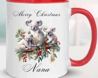 Personalised Koala Christmas Mug: Nana Ceramic Keepsake Gift, Custom Name