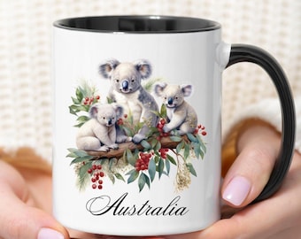 Australia Koala Mug: Ceramic Australian Animal Keepsake Gift, Personalised Name, Christmas