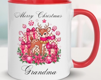 Grandma Christmas Mug: Nana Ceramic Keepsake Gift, Retro Custom Name, Vintage Reindeer