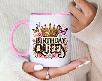 Birthday Queen Mug: Jewelled Crown and Leopard Print, Ceramic Keepsake Gift