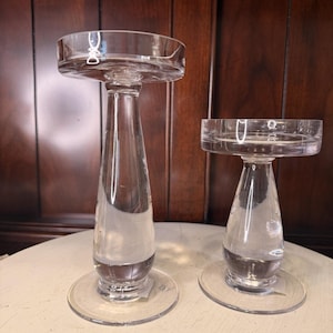 Krosno Pillar Candle Holders Clear Glass Solid Thick Heavy Set of 2 Vintage MCM