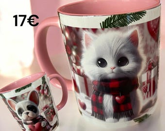 Tasse 330 ml mit winterlichem Katzen- und Hundemotiv Erlös 100% für den Tierschutz in Luxemburg