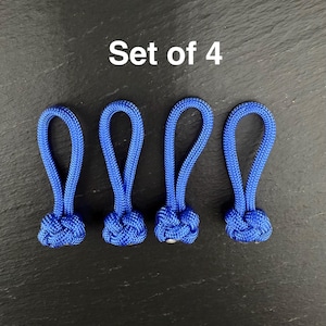 Paracord Zipper Pulls - Pack of 4 - Diamond Knot Design - Ideal for bags & coats to add personalisation, also a useful mobility aid.