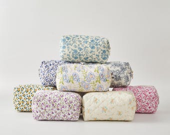 Baumwollwaschtasche, Reisekosmetiktasche, handgefertigte Blumen-Make-up-Tasche, Vintage-Blumen-Kulturtasche, Organizer für Brautjungfergeschenk & Wochenendausflug