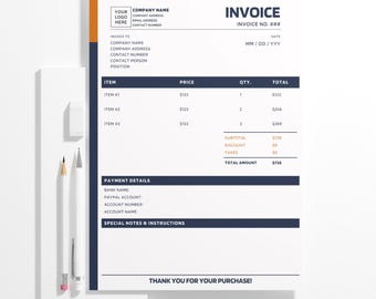 Modern Blue & Orange Invoice Template | Editable Canva Design (Digital Download)