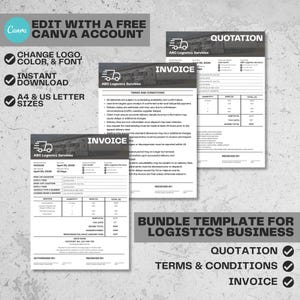 Sjabloon bundel logistiek bedrijfsdocument Factuur, offerte, algemene voorwaarden bewerkbaar | US Letter- en A4-formaten | Direct downloaden