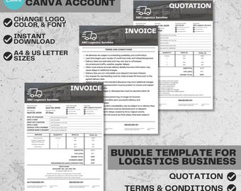 Logistics Business Document Bundle Template Invoice, Quotation, Terms and Conditions Editable | US Letter & A4 Sizes | Instant Download