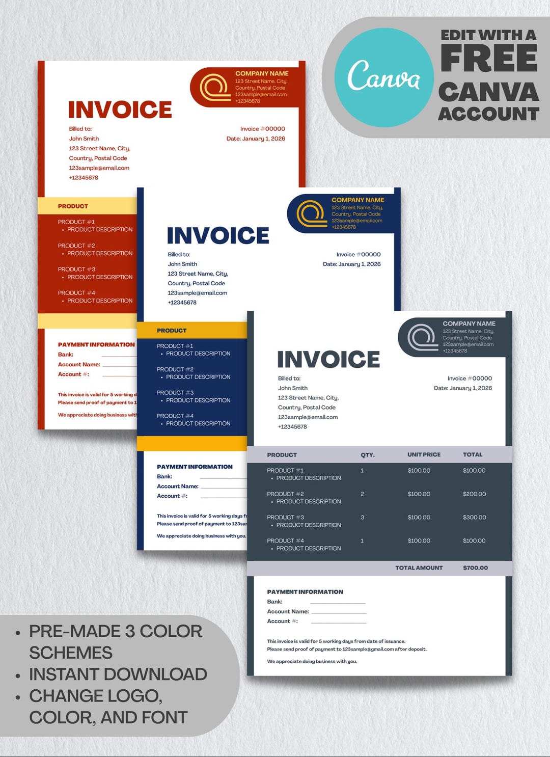 Modern Canva Invoice Template | Editable Small Business Billing Form ...
