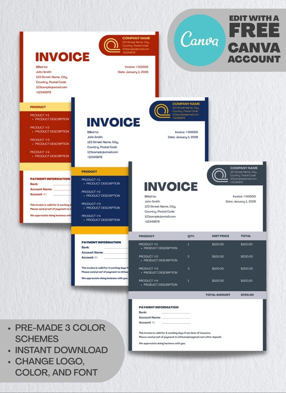 Modern Canva Invoice Template | Editable Small Business Billing Form (Digital Download)