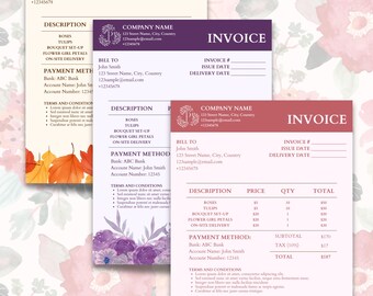 Floral Invoice Template for Florists, Billing Form, 3 Color Options (Canva Editable)
