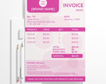 Pink Invoice Template | Editable Canva Design (PDF Download)