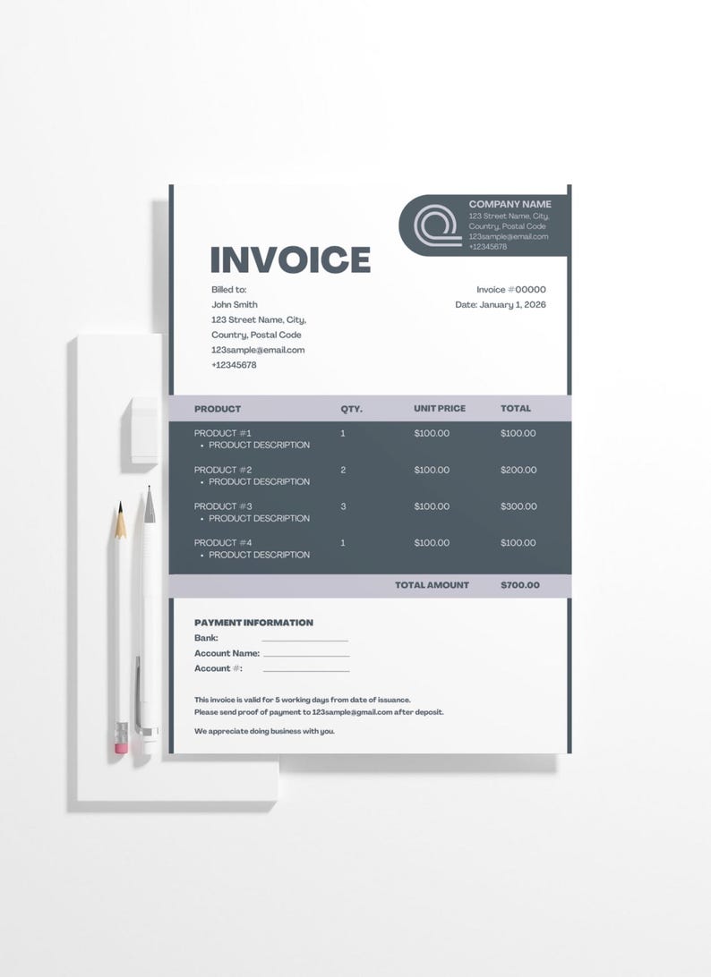 Modern Canva Invoice Template | Editable Small Business Billing Form (Digital Download) image 2