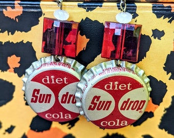 Square Sun Drop Bottle Cap Earrings